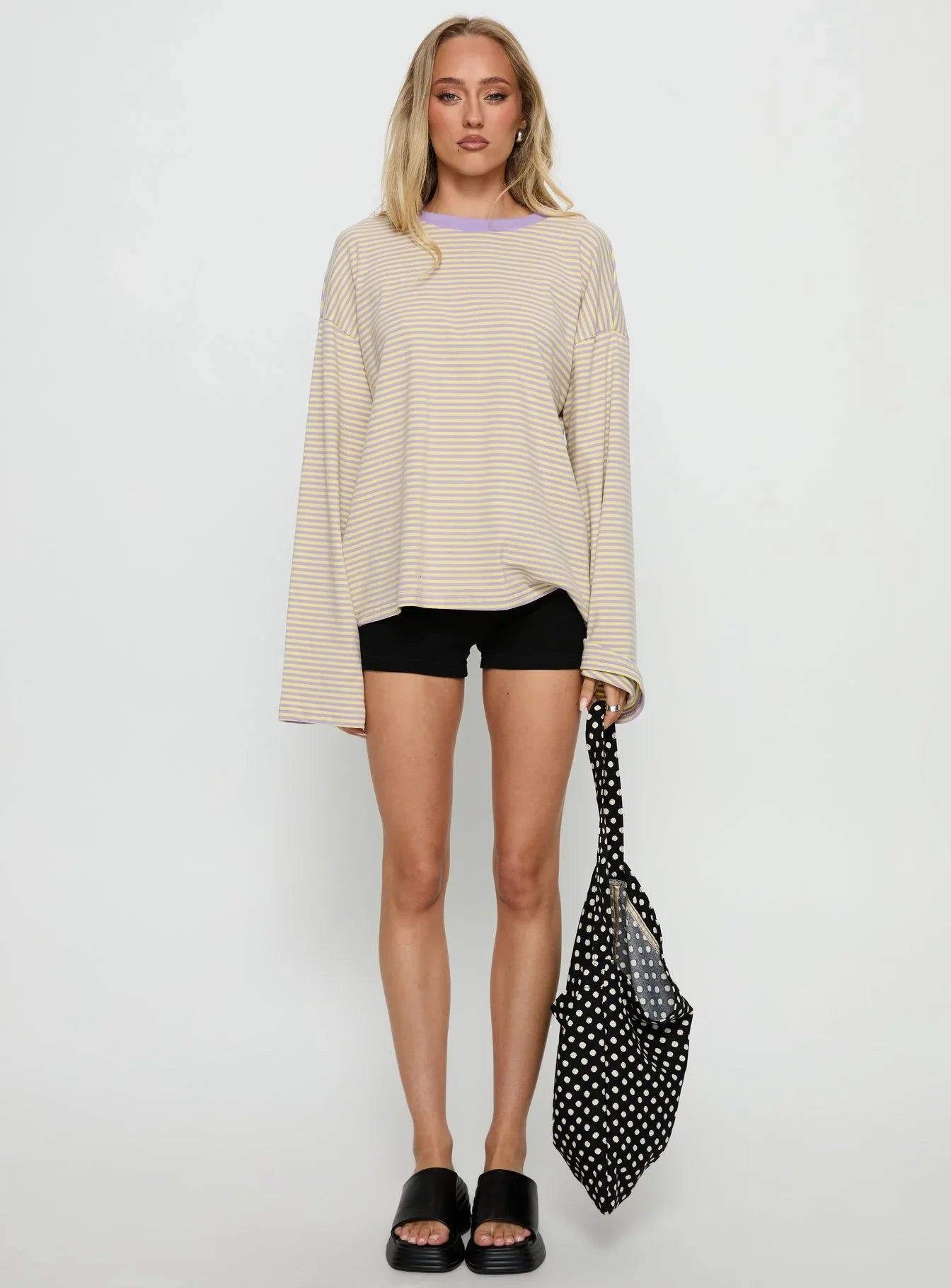 Settle Down Long Sleeve Top Lilac Lemon Stripe
