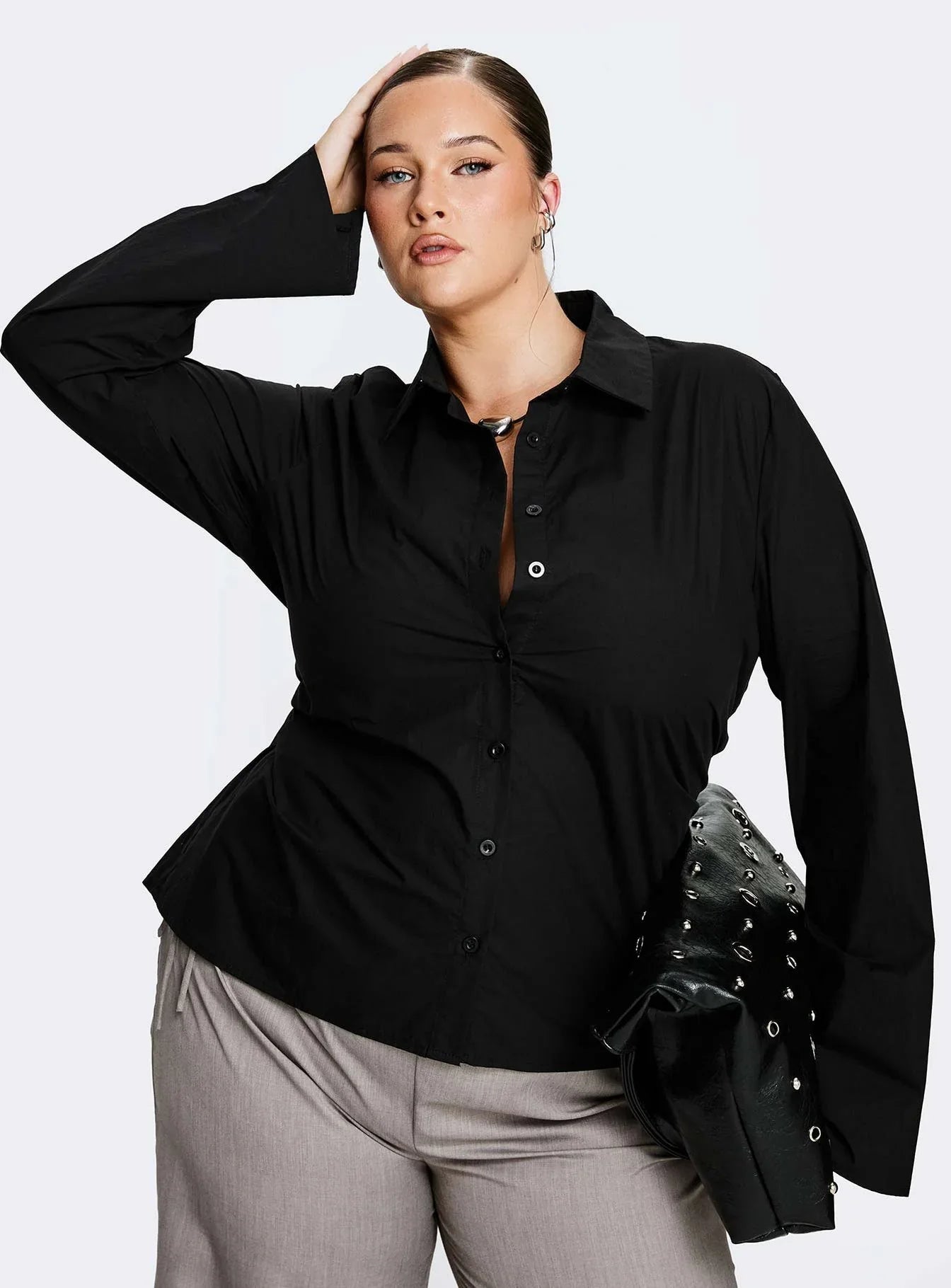 Eryx Tie Back Button Up Top Black Curve