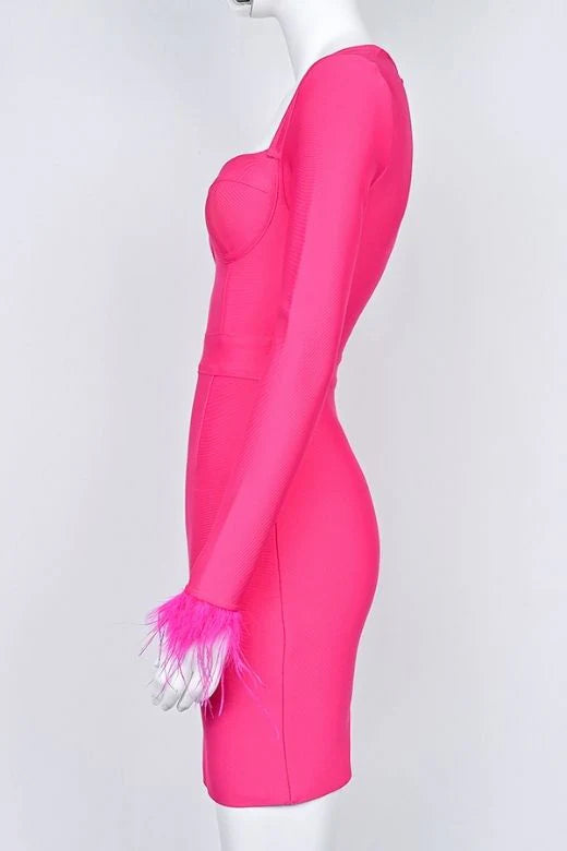 Erin Long Sleeve Bandage Mini Dress Hot Pink
