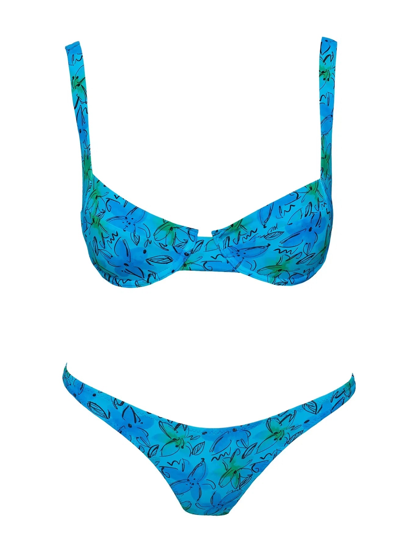Sadley High Cut Shine Bikini Bottoms Blue Floral