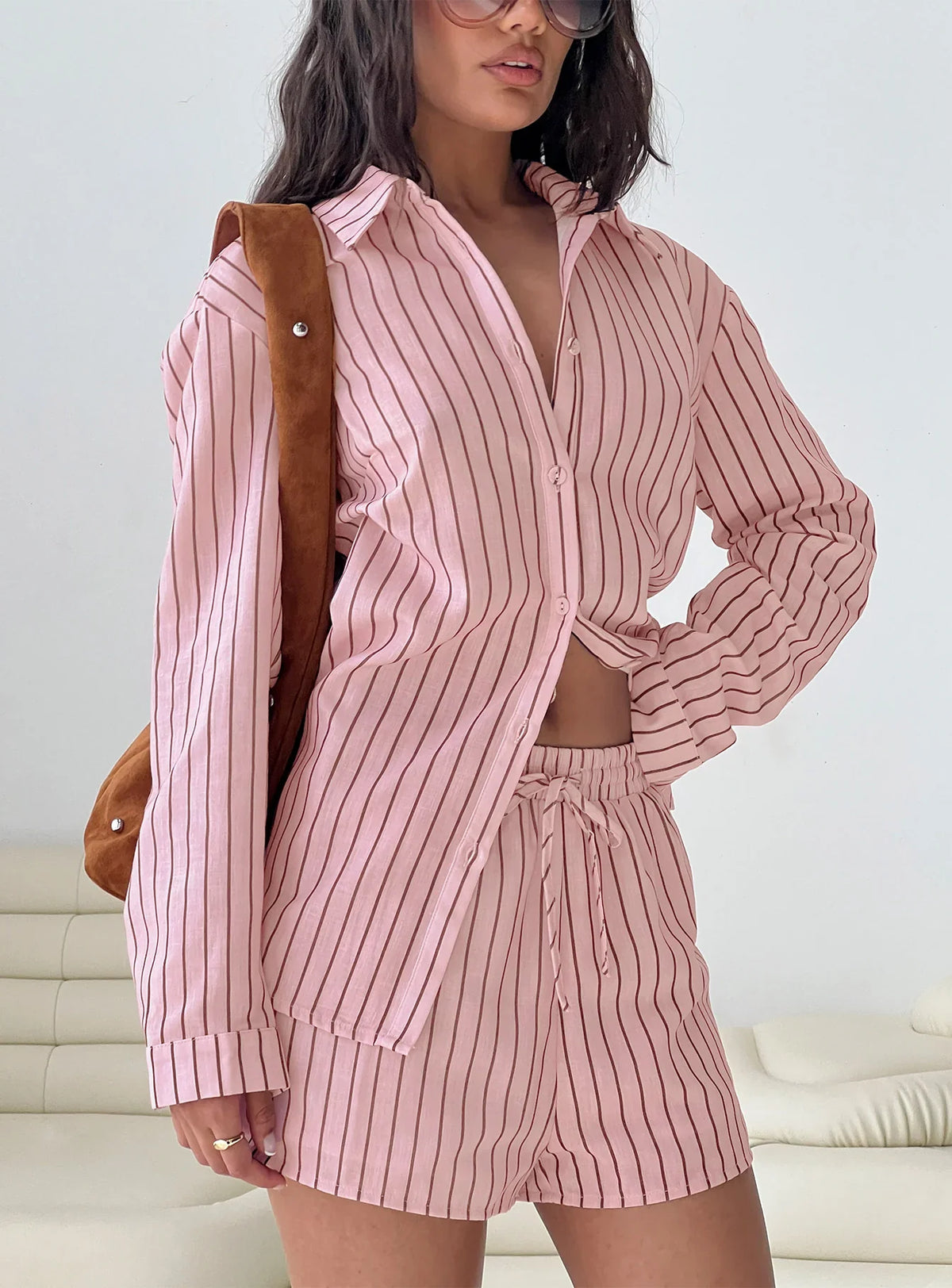 Chloe Set Pink Brown Stripe