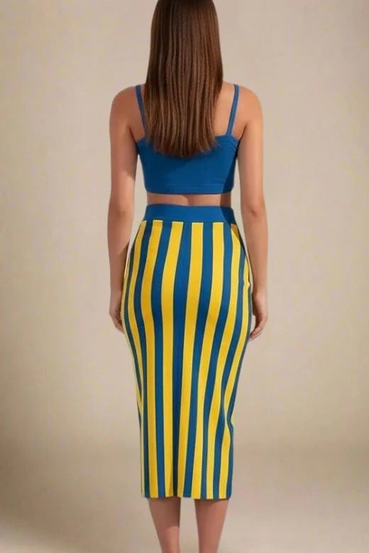 Nadia Bandage Crop Top and Midi Skirt Set Royal Blue