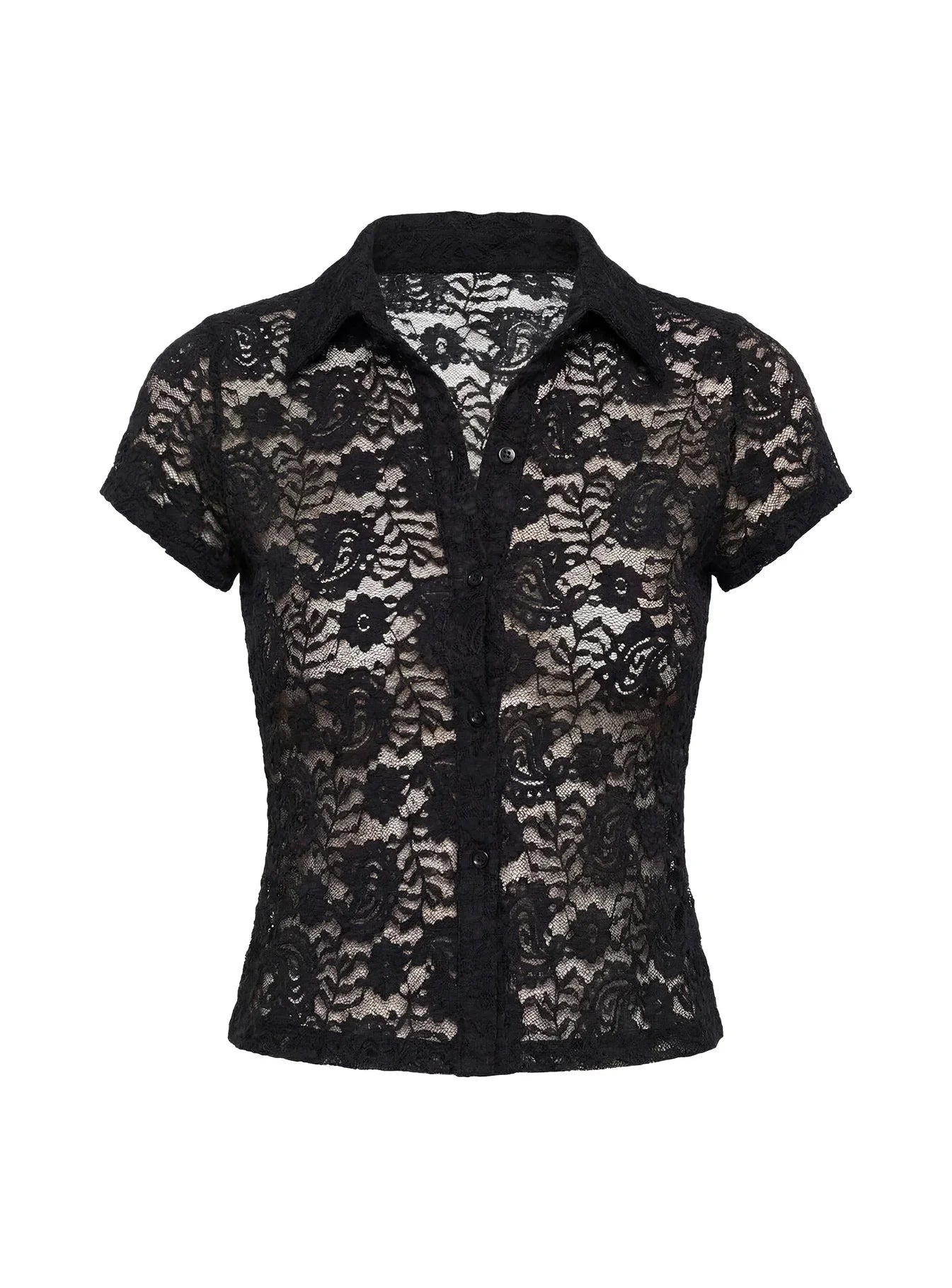 Daveney Lace Short Sleeve Collared Top Black