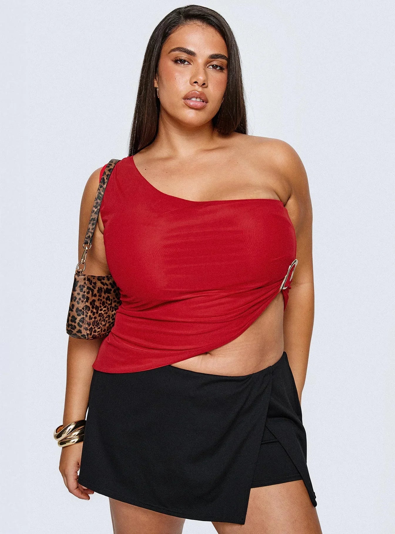 Machiatto One Shoulder Top Red Curve