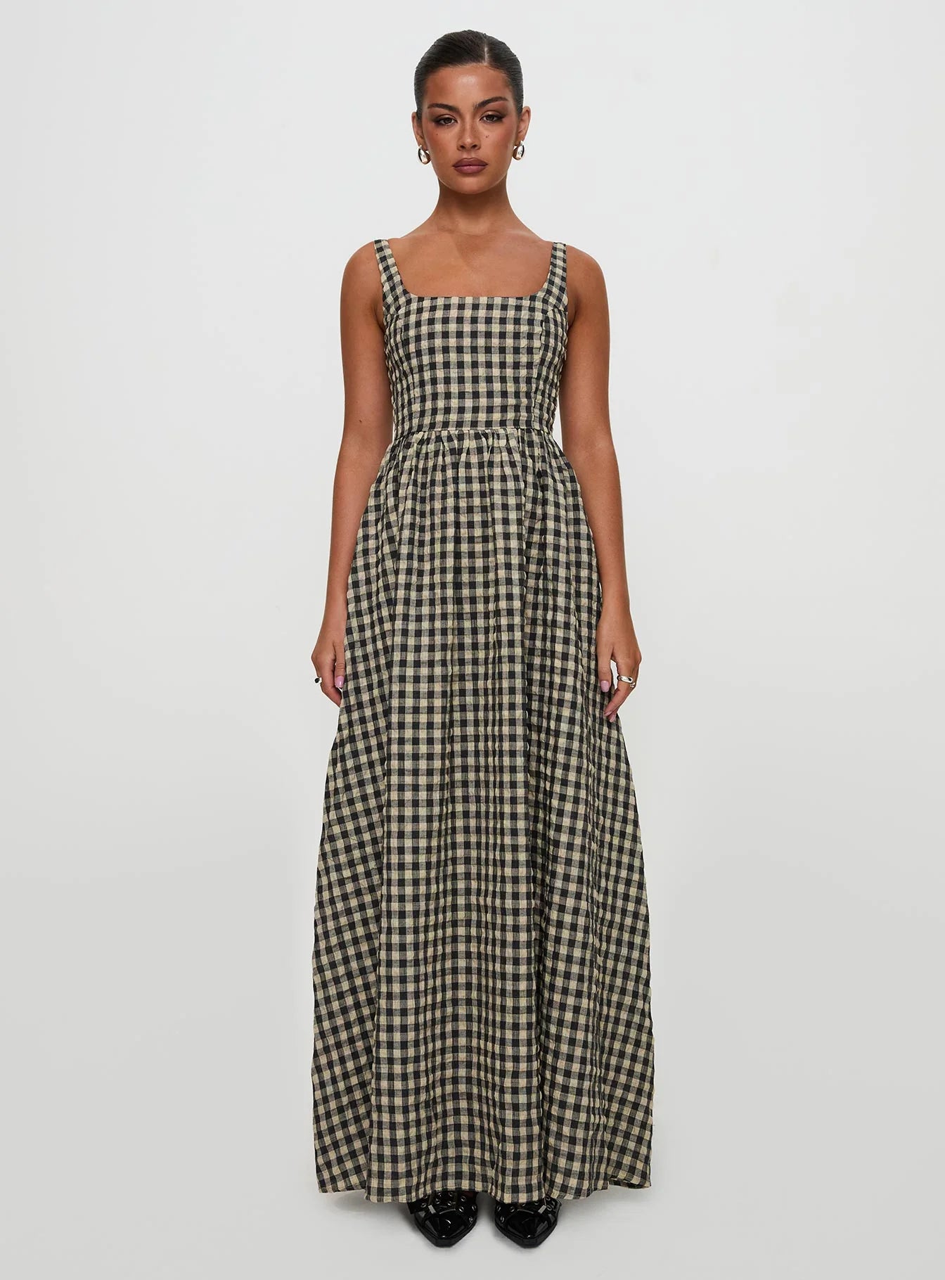 Cartmel Check Maxi Dress Black Cream Tall