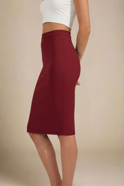 Pencil High Waist Bandage Knee Length Skirt Red Wine