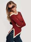 Fake Smile Long Sleeve Top Burgundy Cream