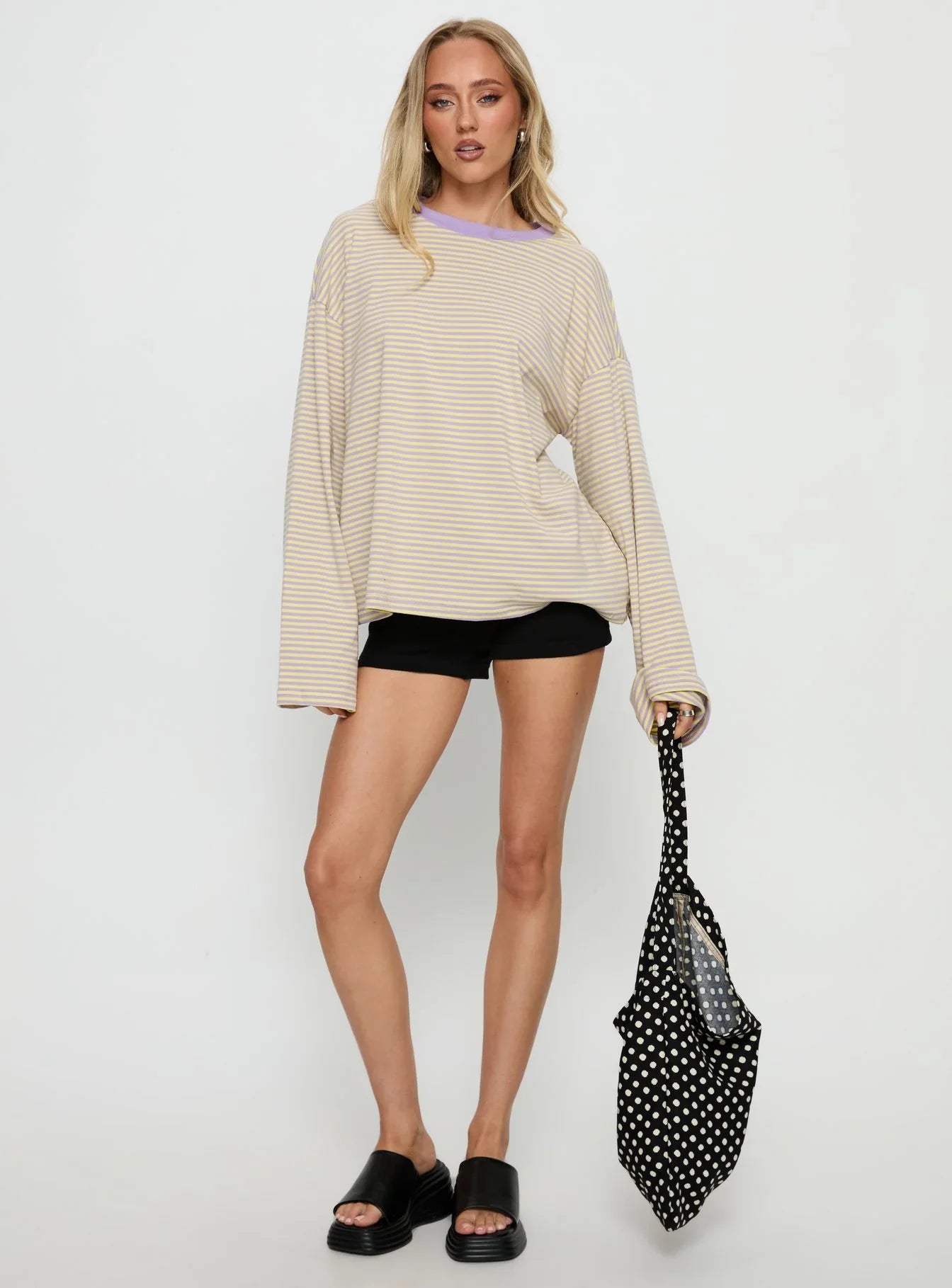 Settle Down Long Sleeve Top Lilac Lemon Stripe