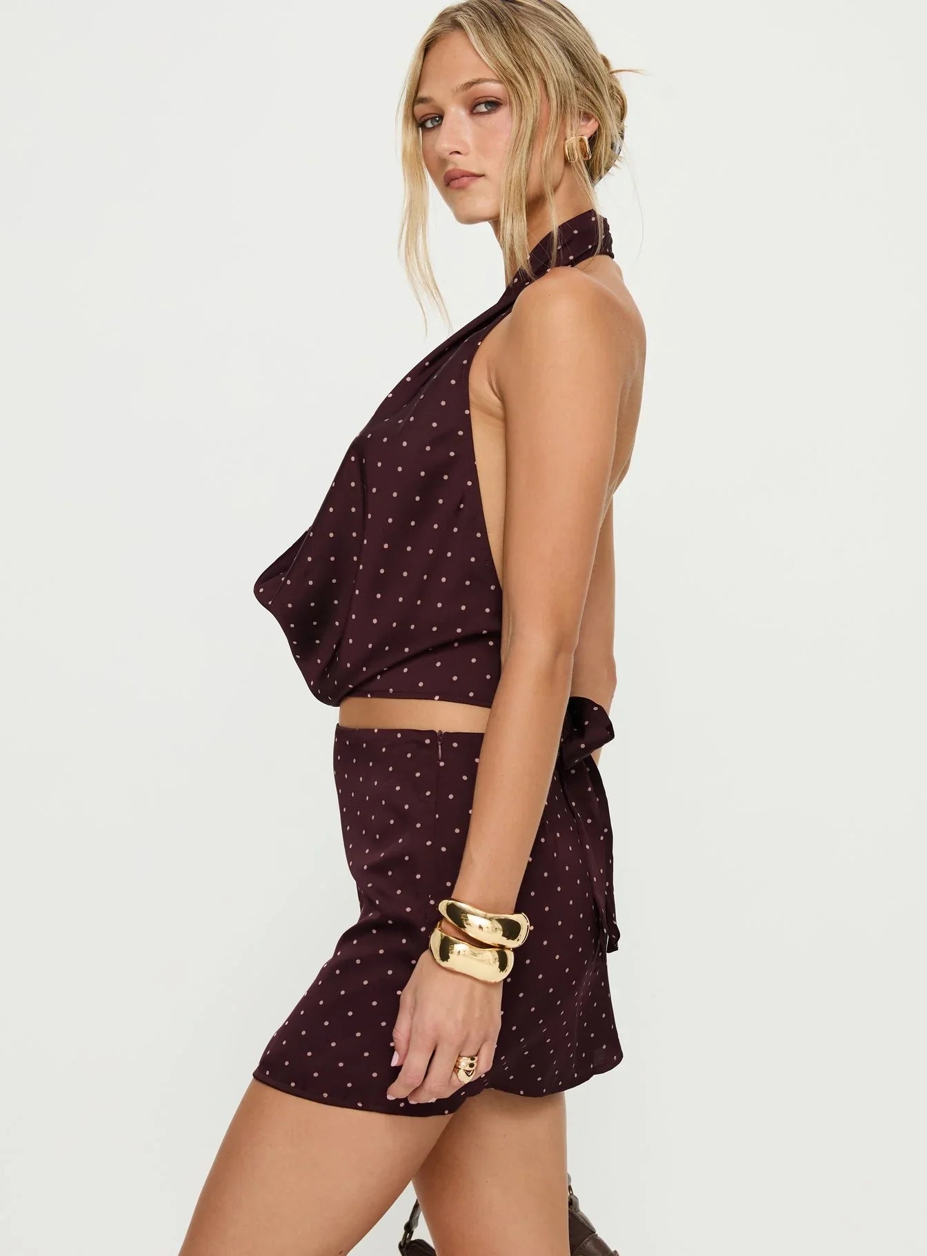 Keiana Mini Skirt Burgundy Pink Polka