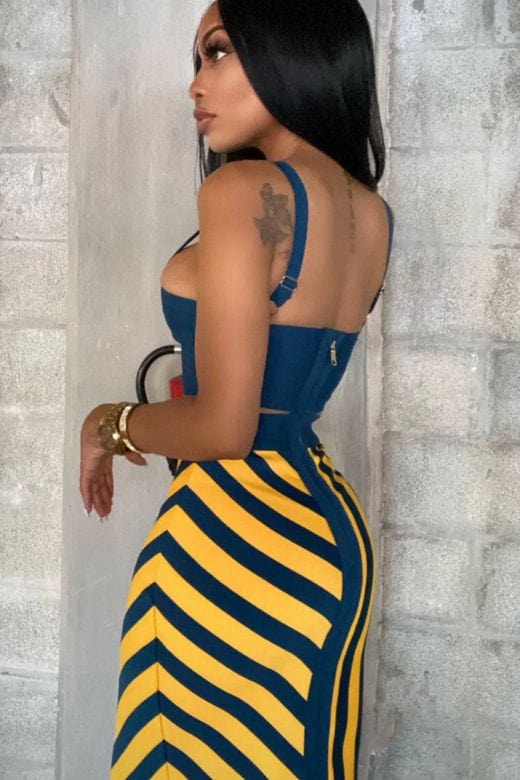Nadia Bandage Crop Top and Midi Skirt Set Royal Blue