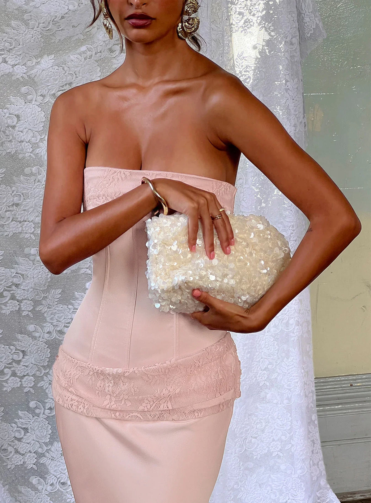 Midnights Sequin Shoulder Bag White