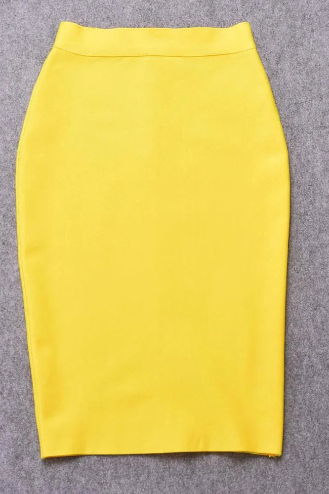 Pencil High Waist Bandage Knee Length Skirt Sun Yellow