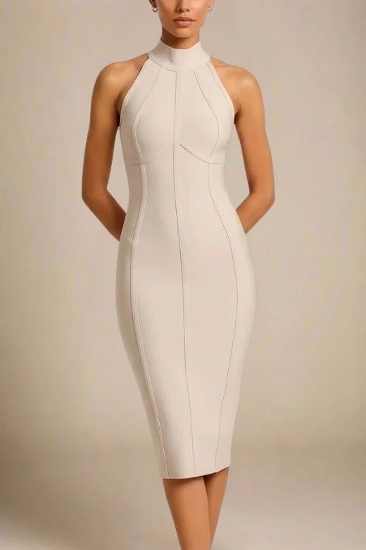 Lea Bandage Midi Dress Beige