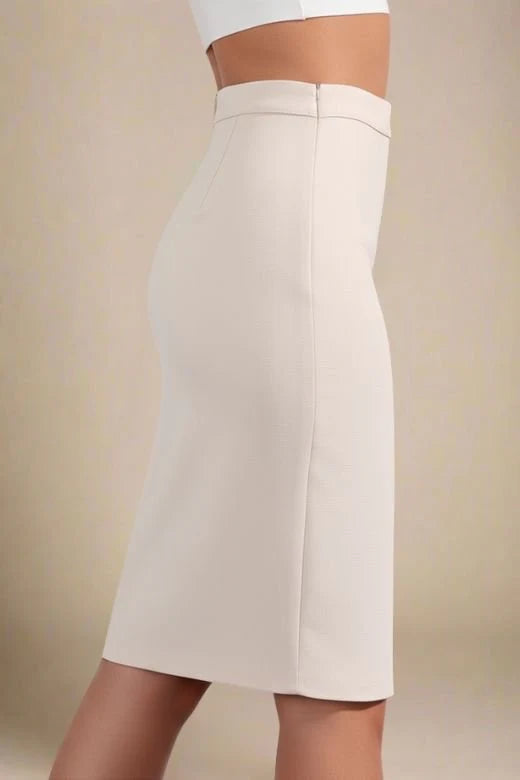 Pencil High Waist Bandage Knee Length Skirt Cream