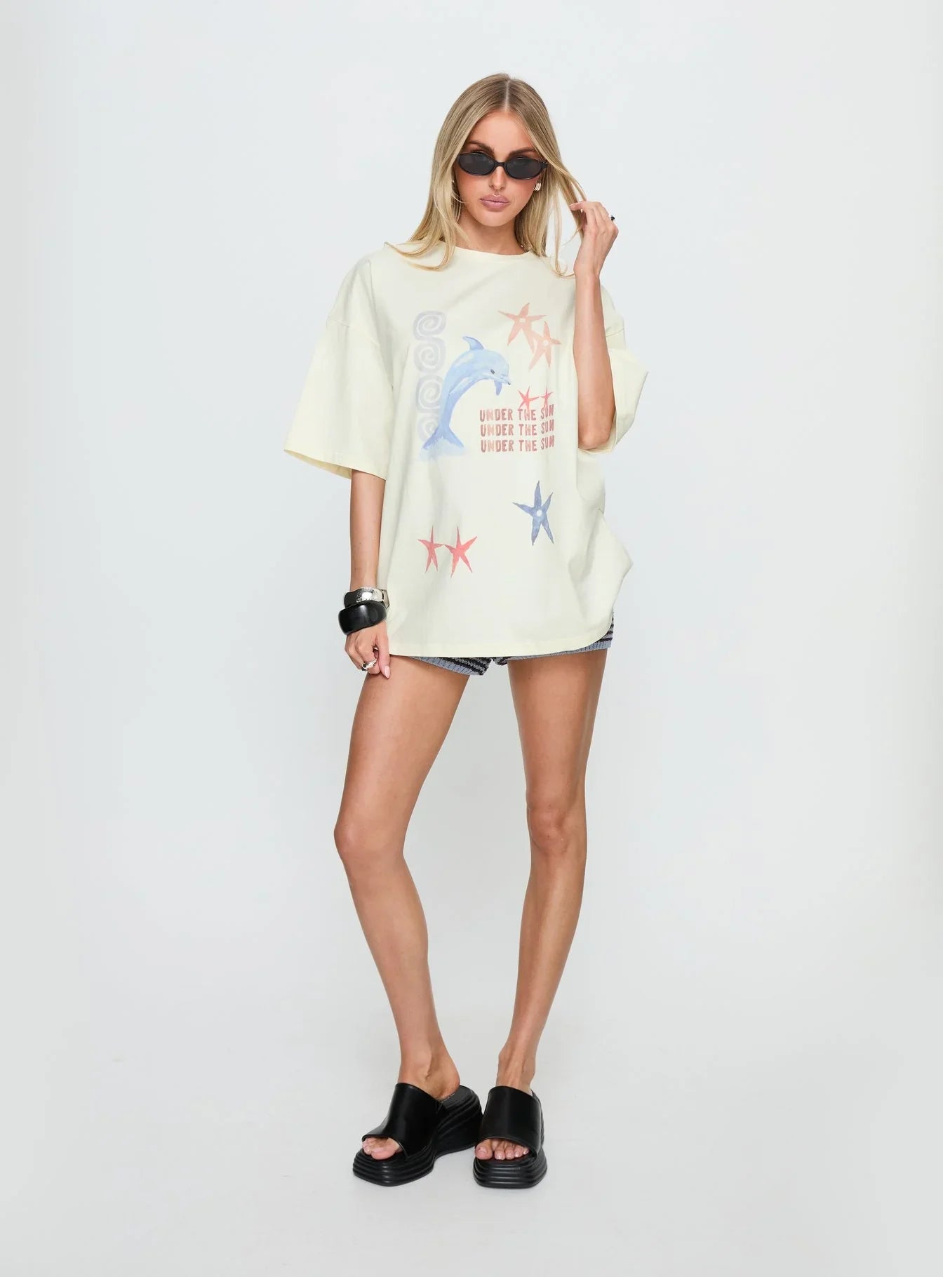 Under The Sun Oversized Graphic Tee Washed Cream