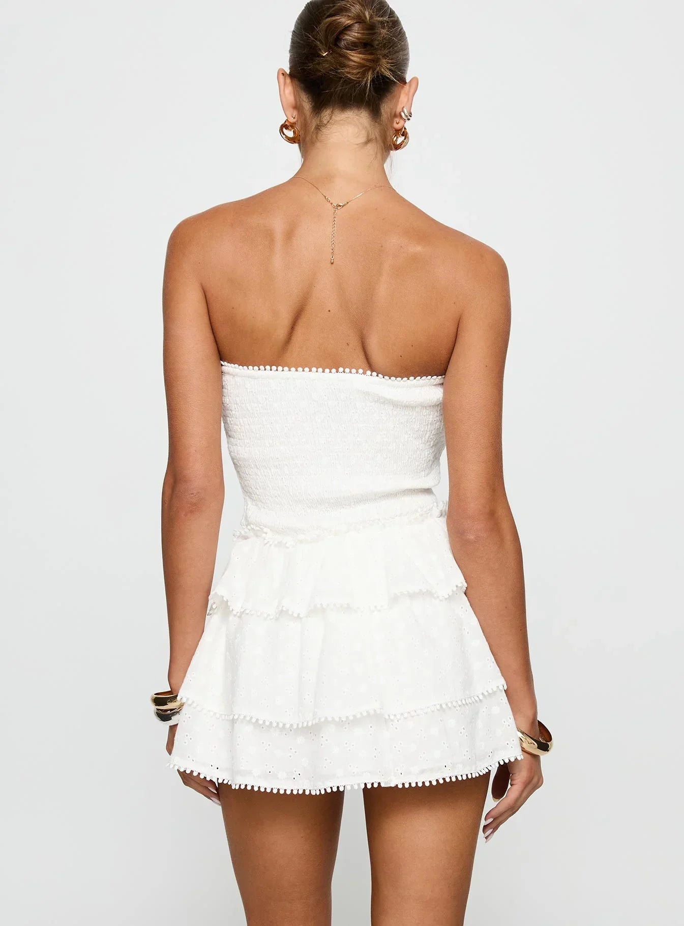 Sunkiss Frill Mini Dress White Broderie