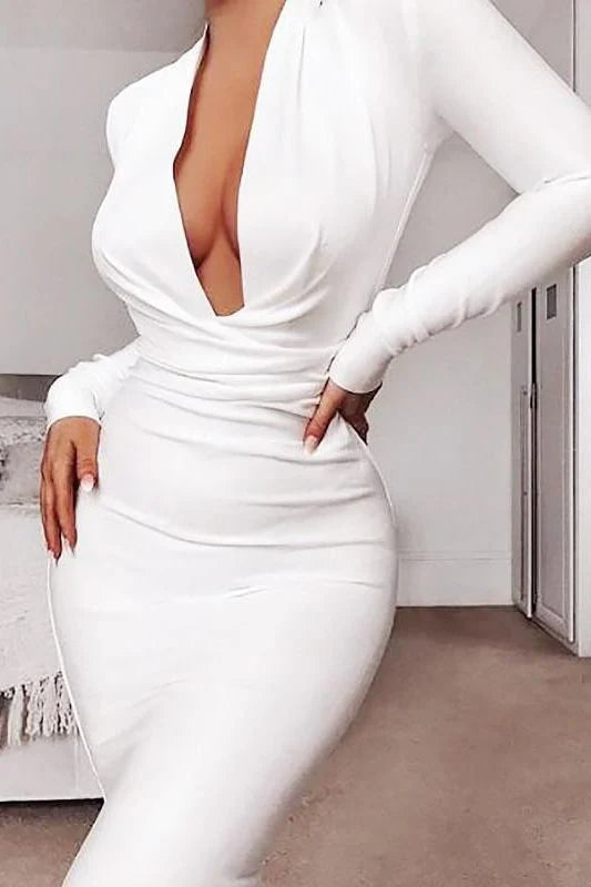 Blaire Long Sleeve Bandage Dress White Pearl