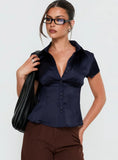 Cottesloe Satin Blouse Top Navy
