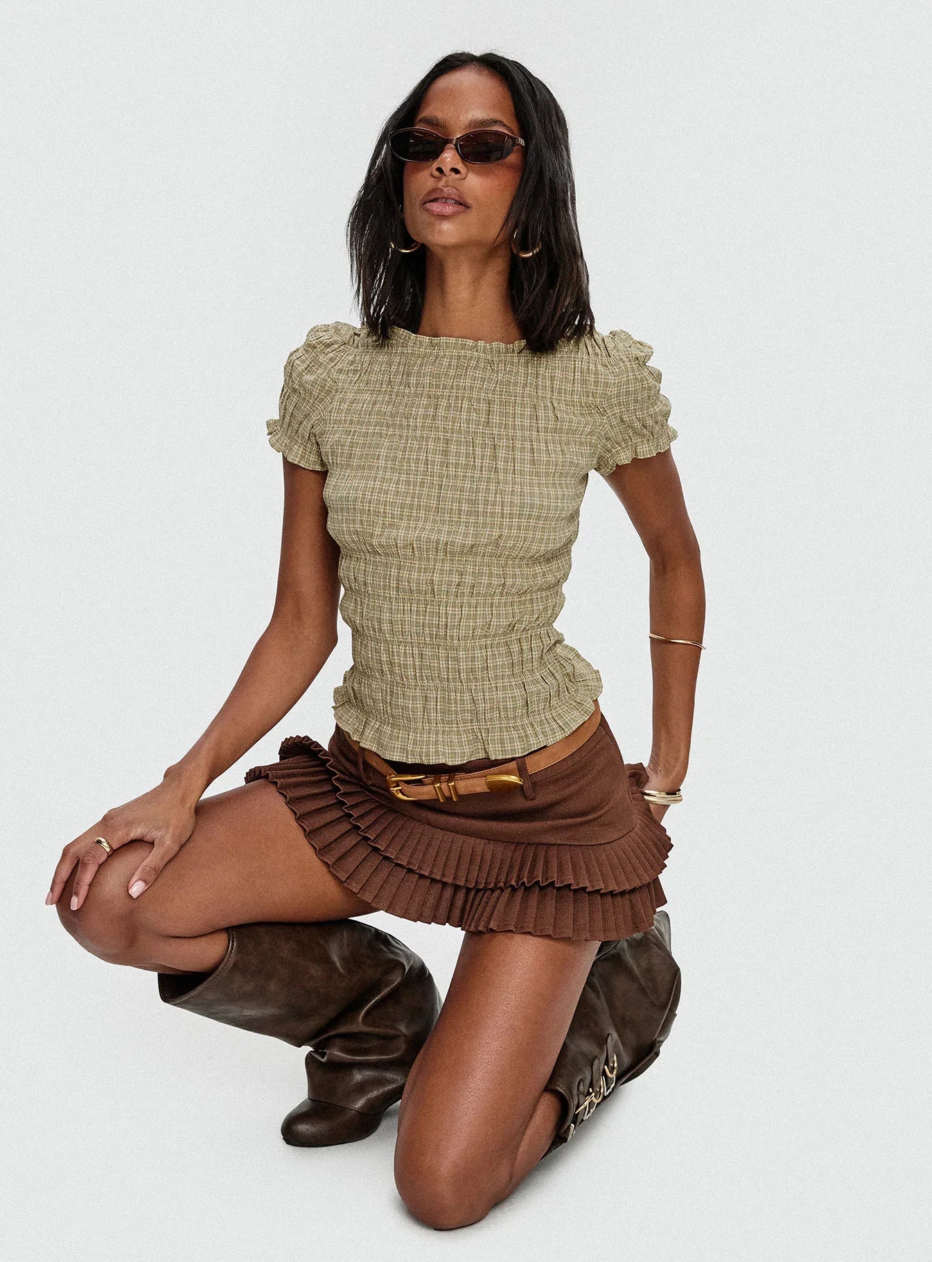 Deei Double Ruffle Mini Skort Chocolate