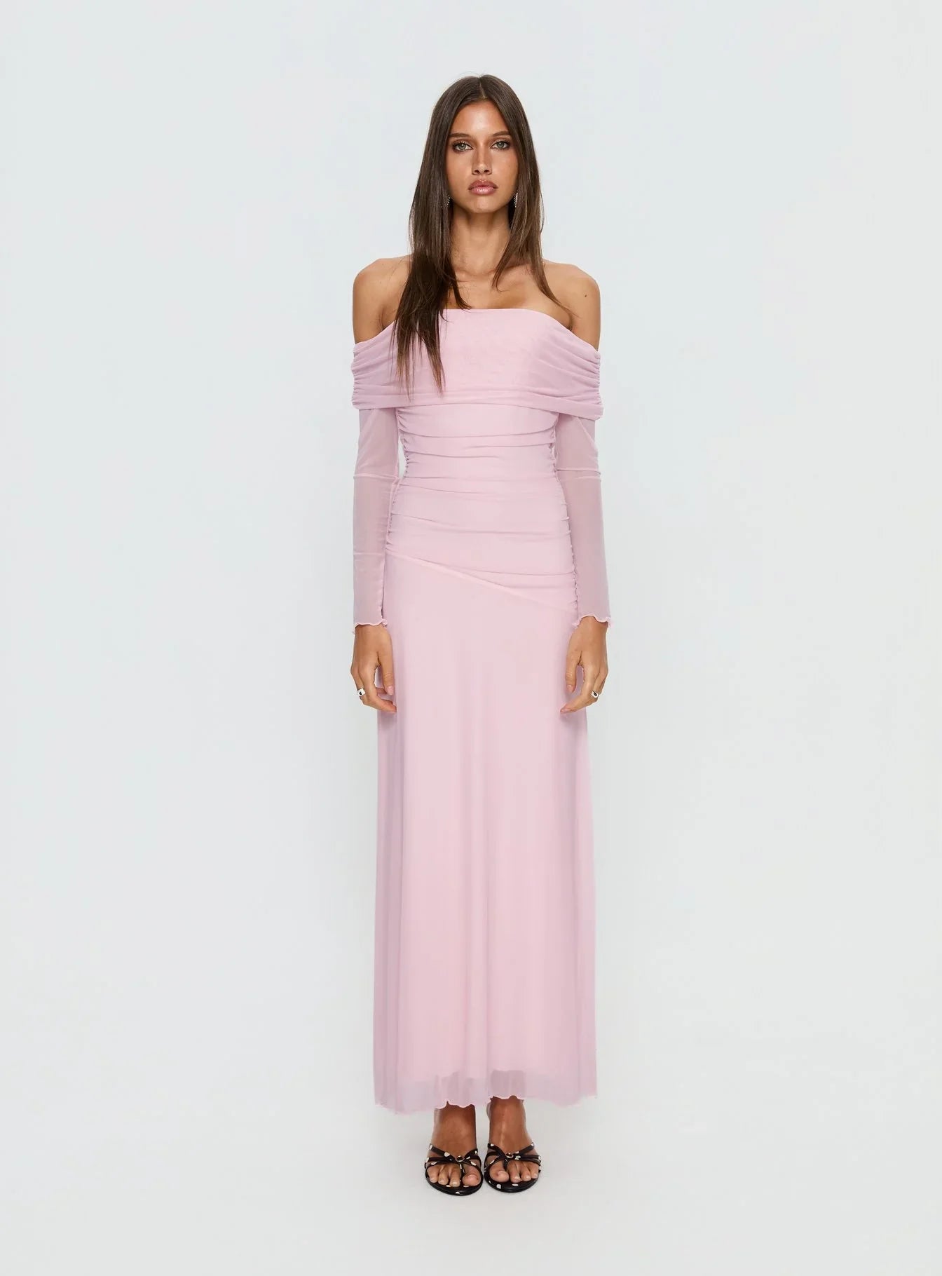 Emorissa Off Shoulder Long Sleeve Maxi Dress Soft Pink