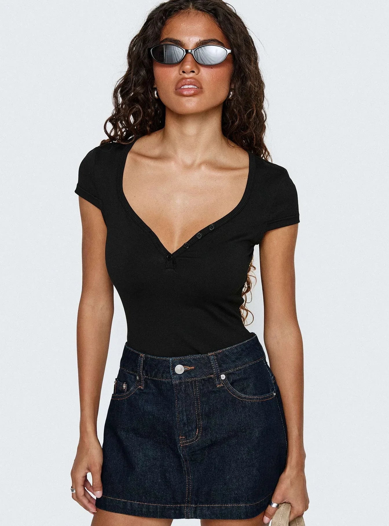 Laretta Button Up Bodysuit Black