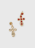 Oakwood Cross Earrings Gold Red