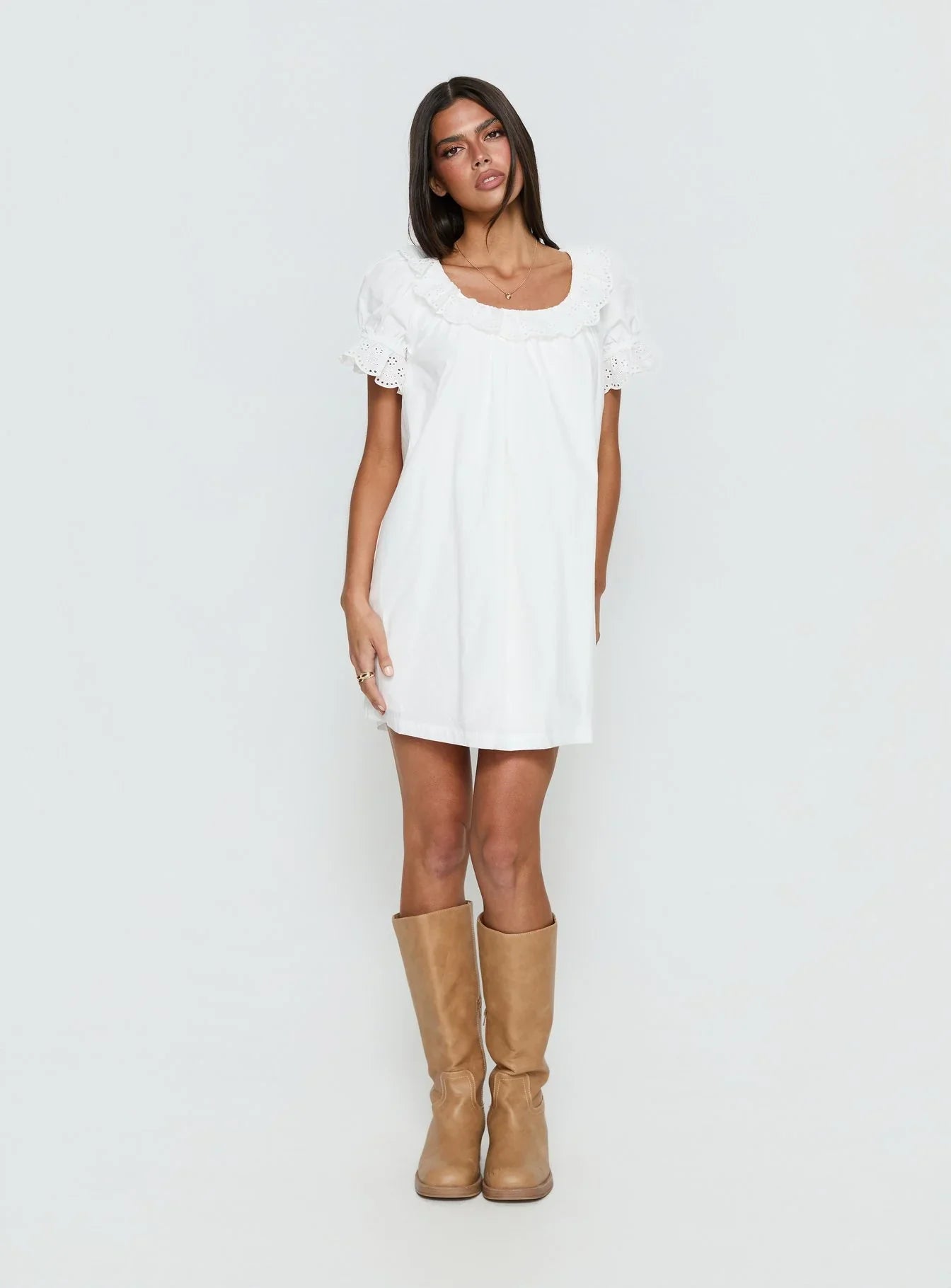 Trinka Frill Collared Mini Dress White