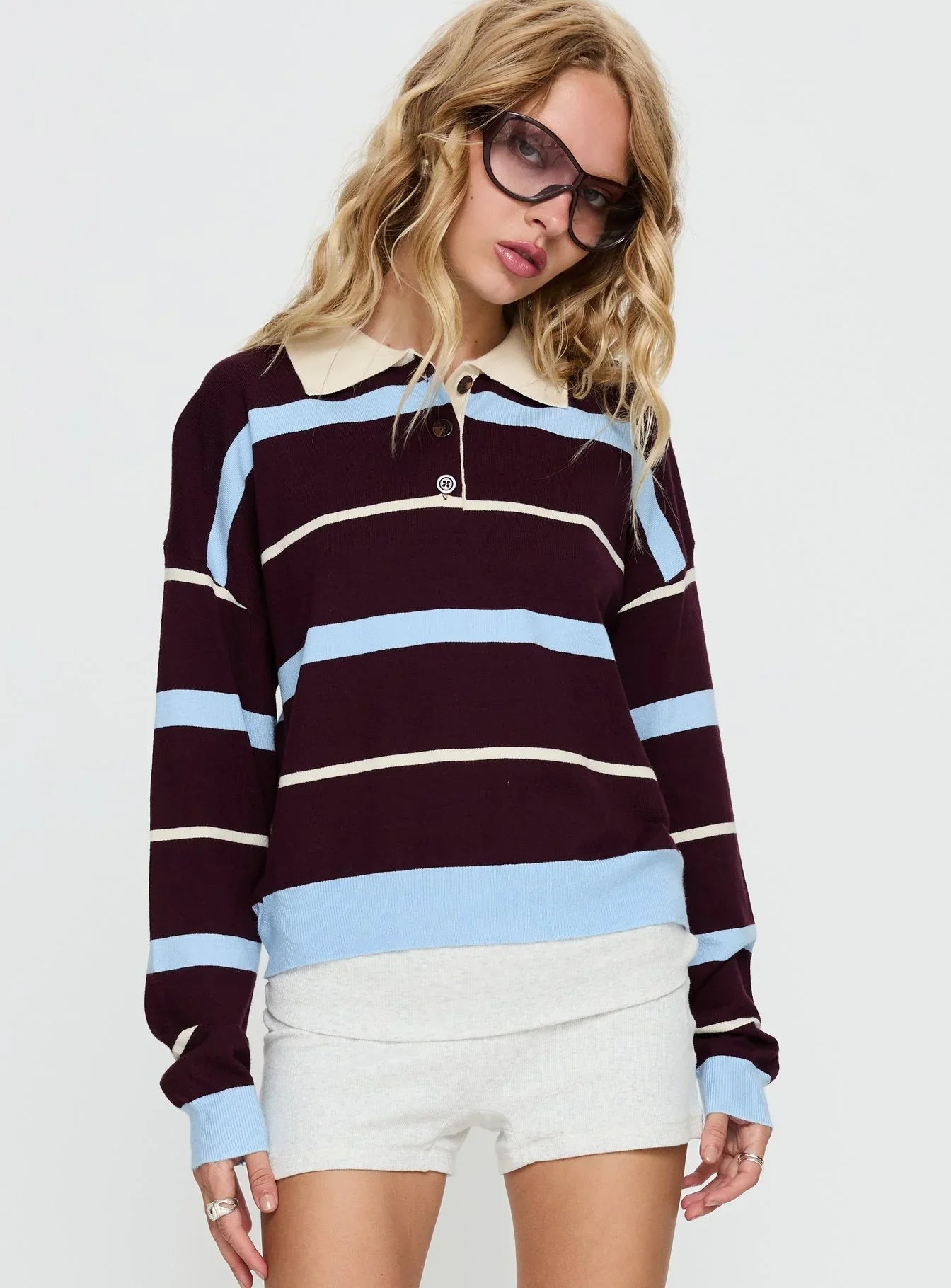 Aiyanna Collared Rugby Jersey Brown Blue Stripe