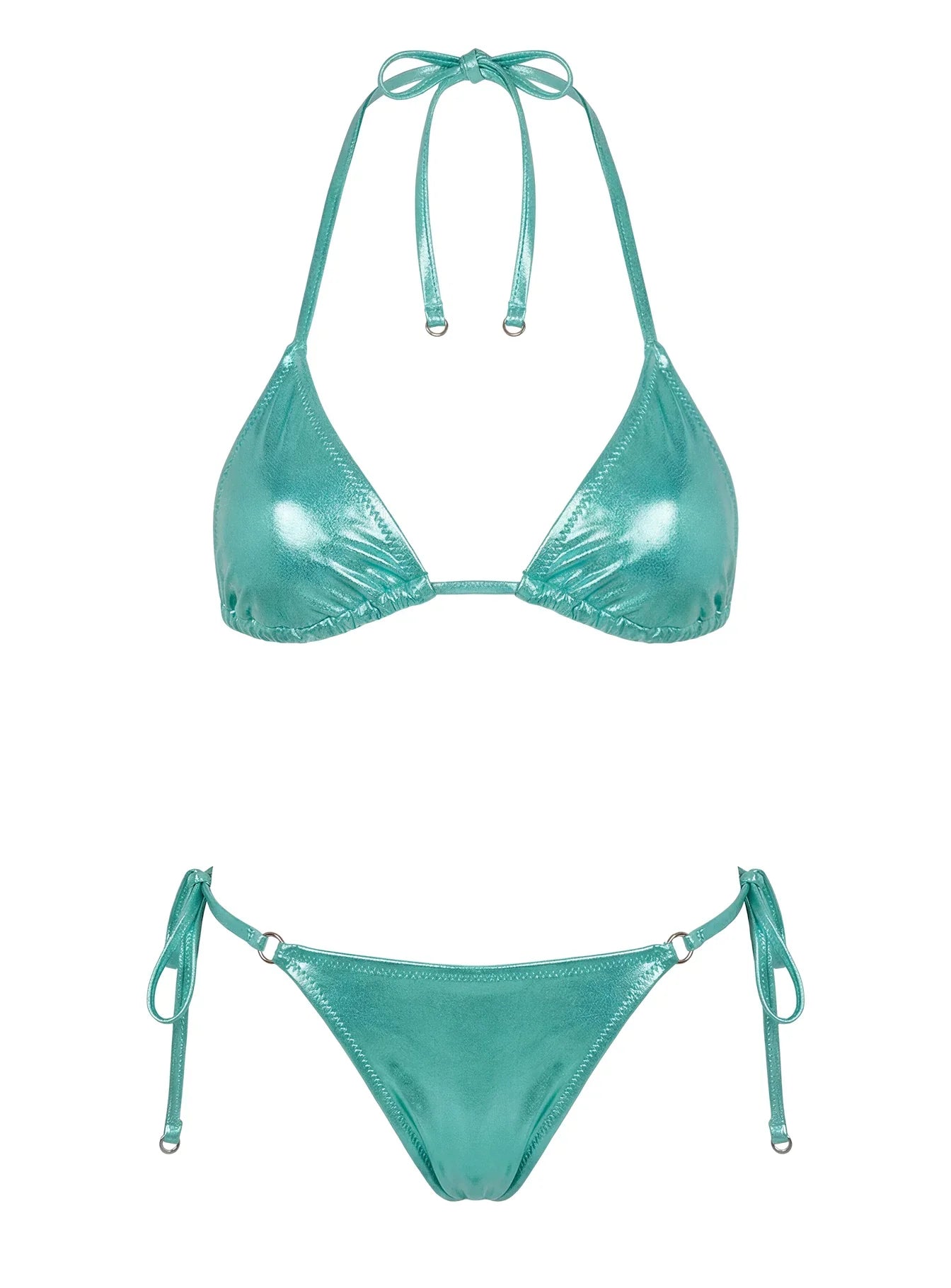 Jenner Metallic Triangle Bikini Top Green
