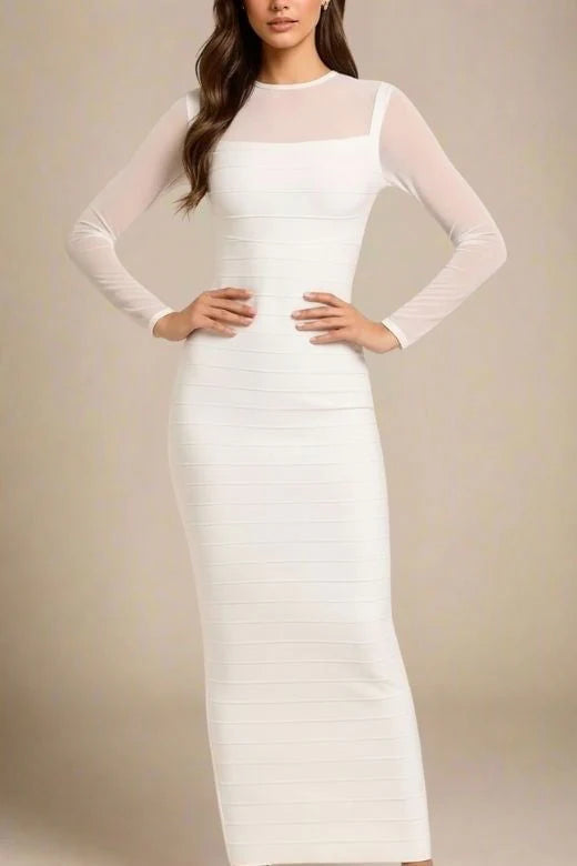 Robin Long Sleeve Bandage Maxi Dress White Pearl