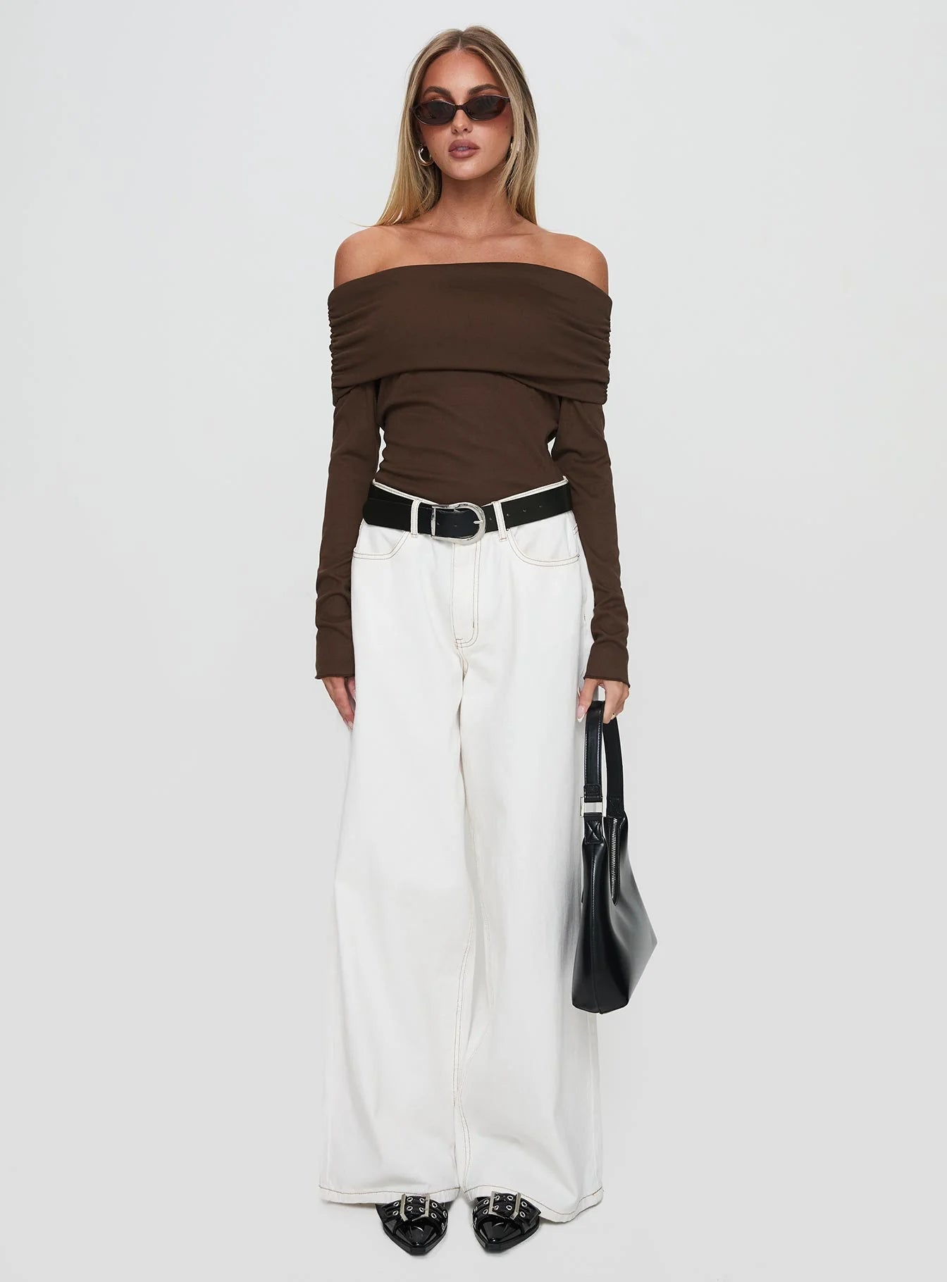 Spoilt Off The Shoulder Bodysuit Brown