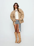 Believe It Faux Leather Bomber Jacket Washed Stone