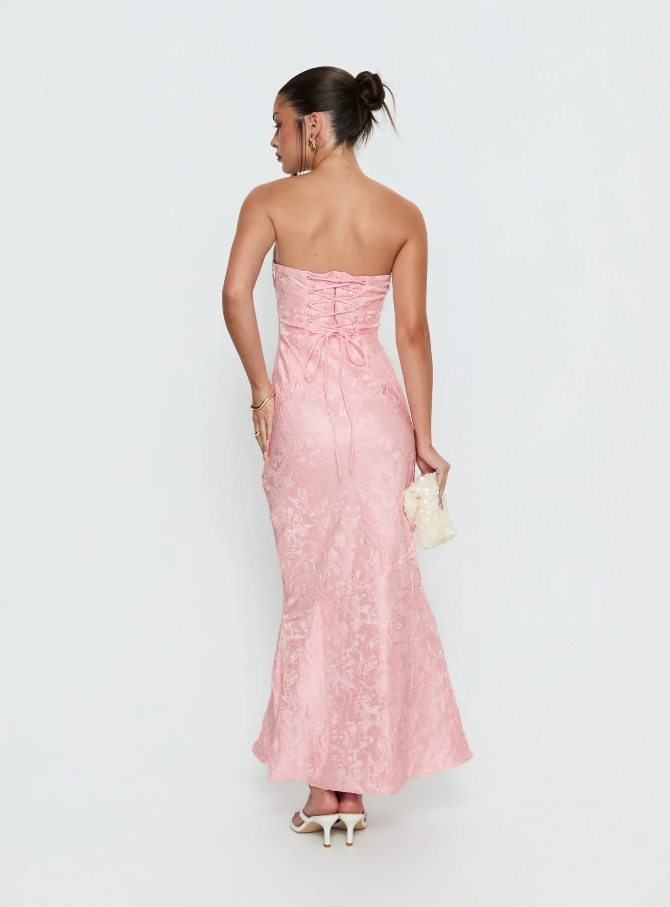 Lips Are Sealed Strapless Lace-Up Back Maxi Dress Pink