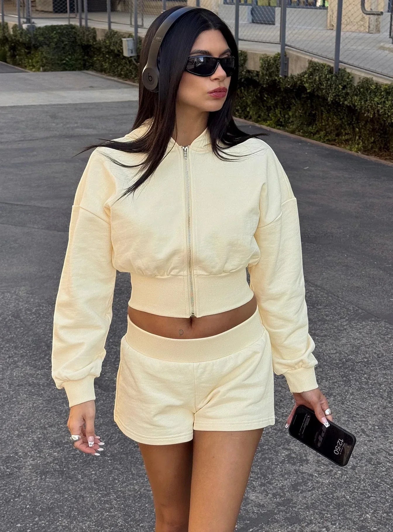 Daytime Cropped Blouson Hoodie Buttercream