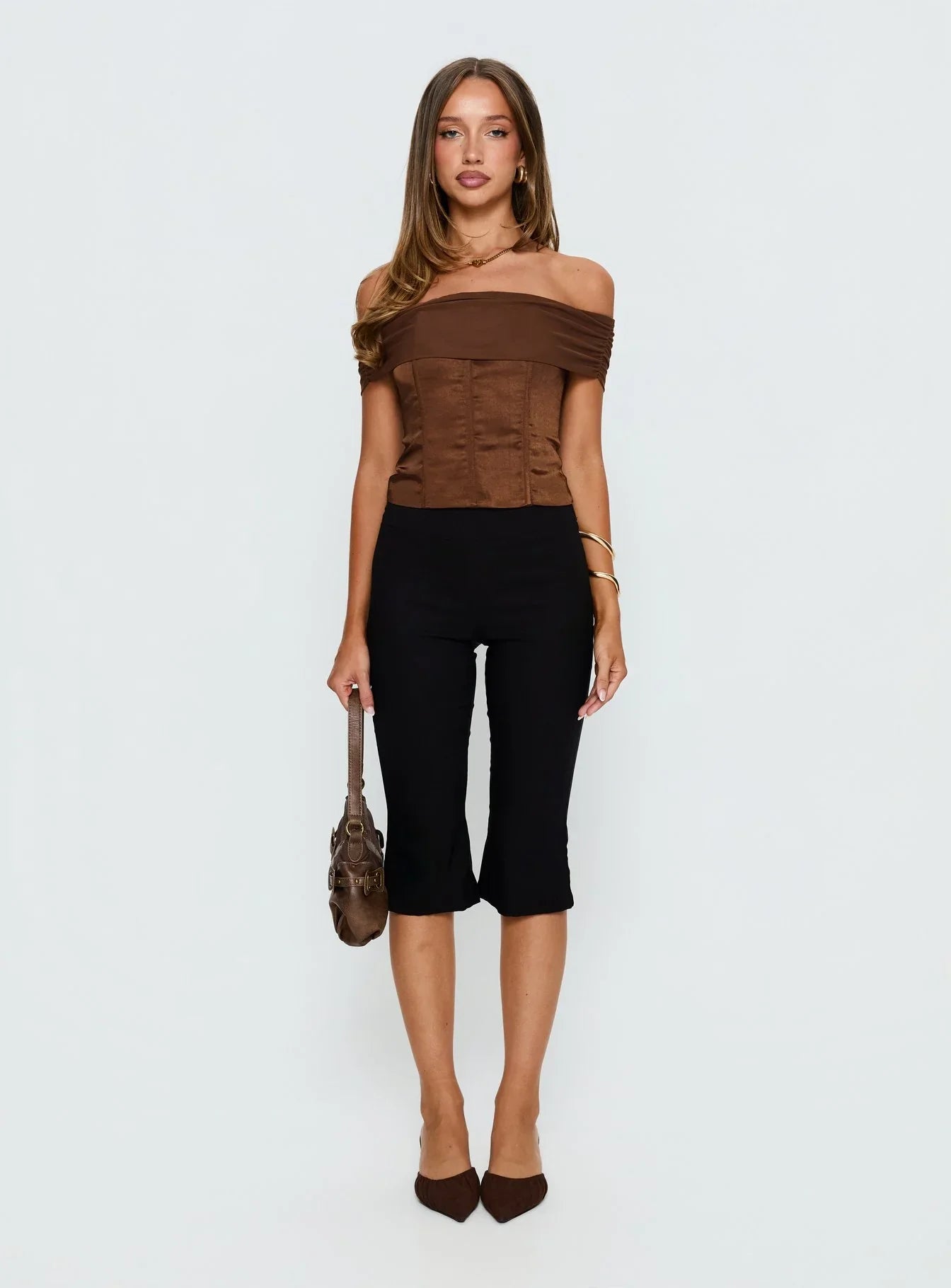 Kaari Off Shoulder Corset Top Chocolate