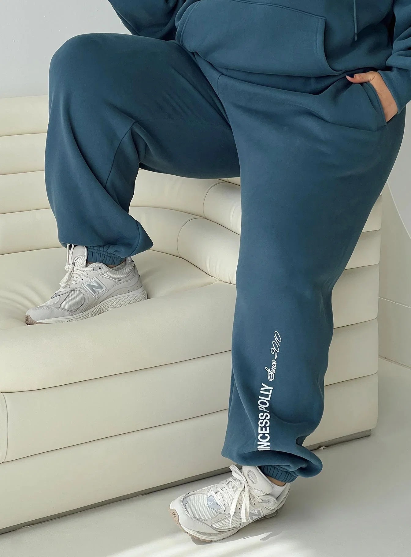 Princess Polly Track Pants Block Cursive Text Slate Curve