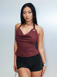 Yasenia Faux Suede Halter Top Burgundy