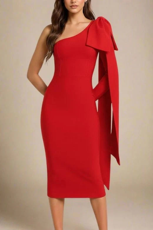 Lela Long Sleeve Bandage Midi Dress Lipstick Red