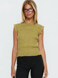 Talyn Cap Sleeve Frill Top Olive