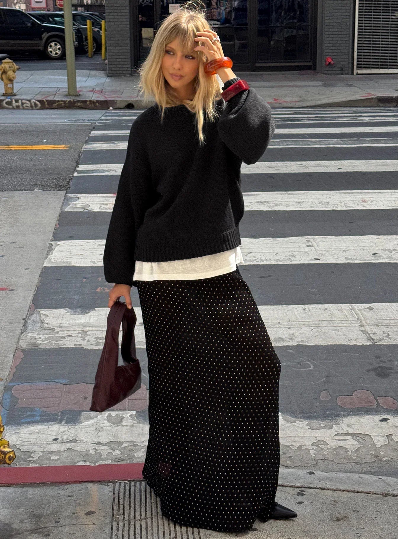 Ford Maxi Skirt Onyx Polka Dot