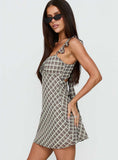 Zayliah Frill Detail Mini Dress Wine Check