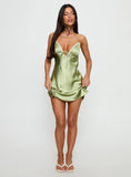 Jasminda Lace Trim Mini Dress Green