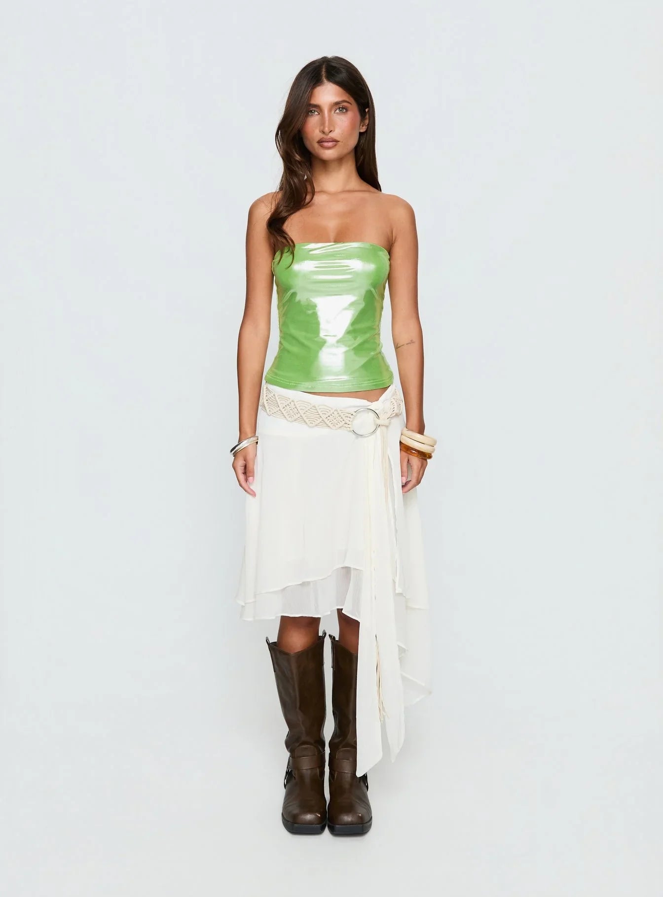 Mistyque Strapless Metallic Top Lime