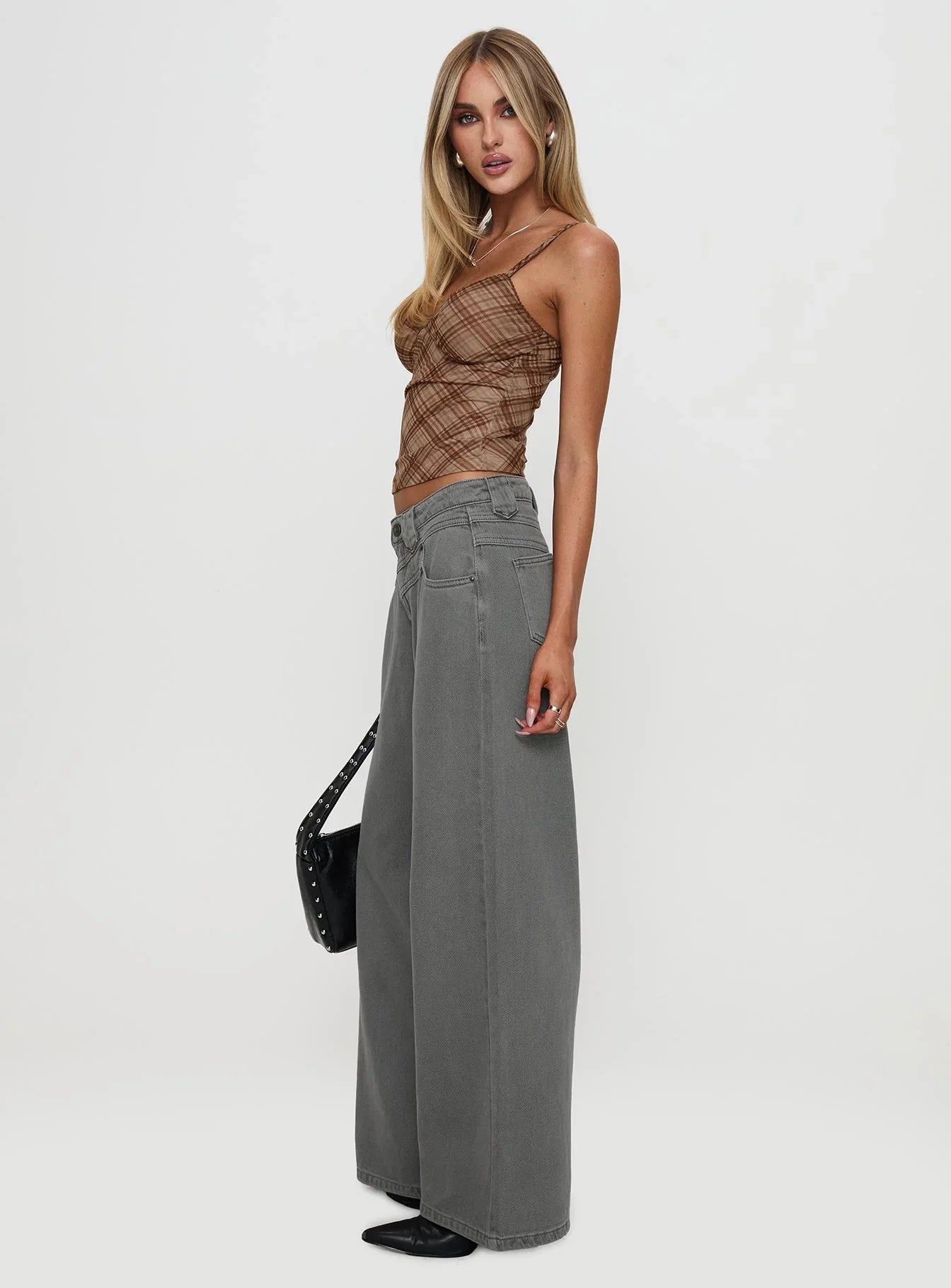West Side Mid Rise Wide Leg Jeans Grey Wash