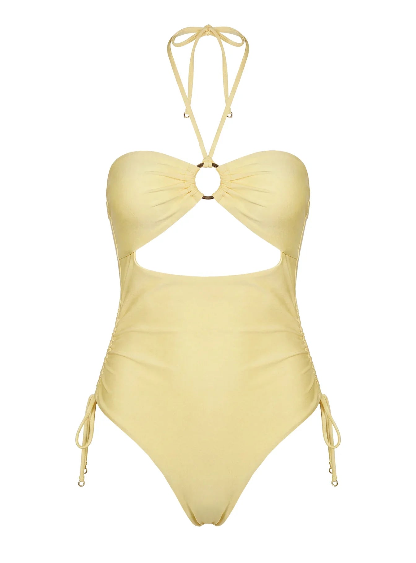 Ubelia Halter Cut Out One Piece Yellow