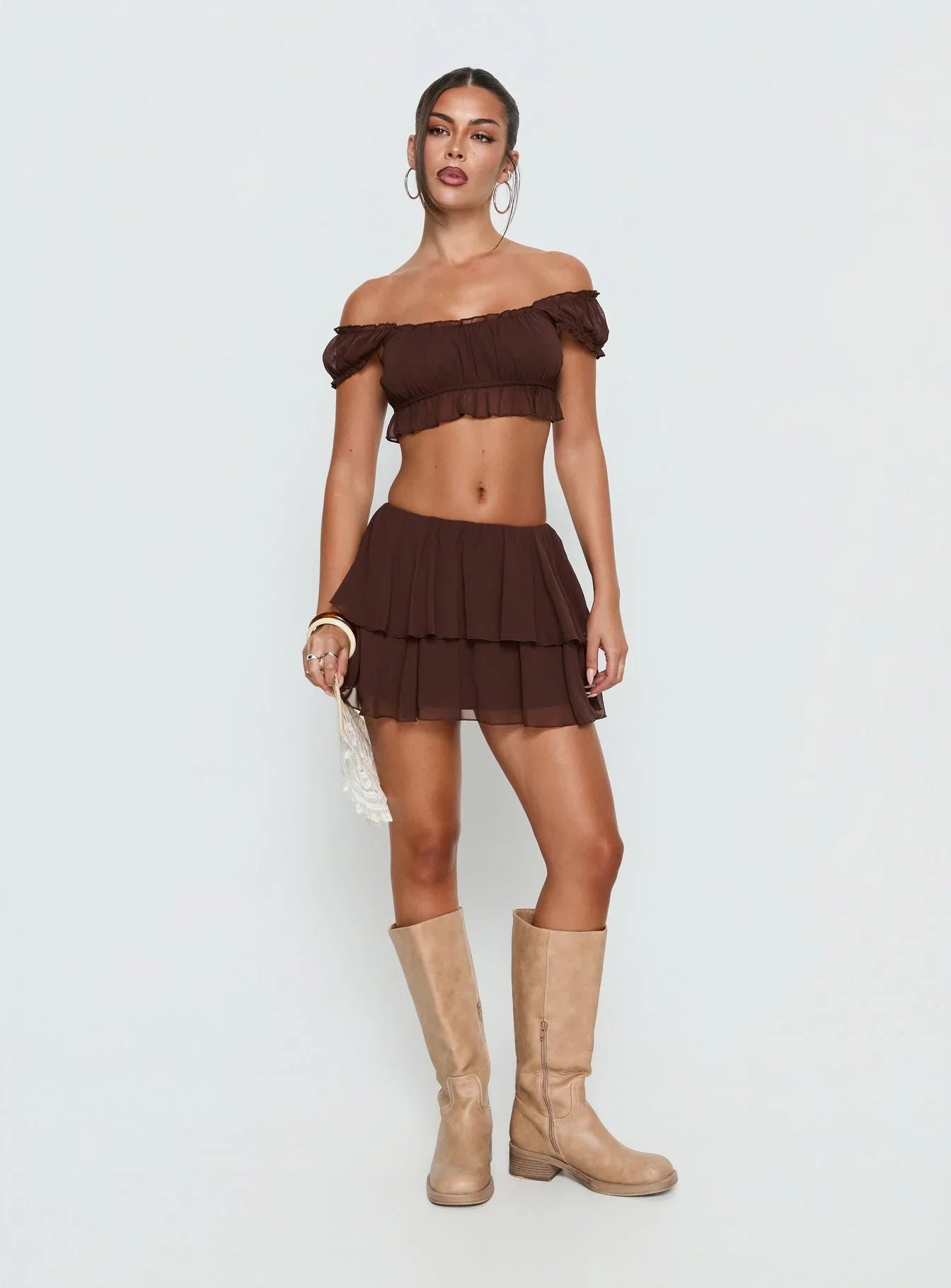 Ackee Tiered Mini Skort Brown
