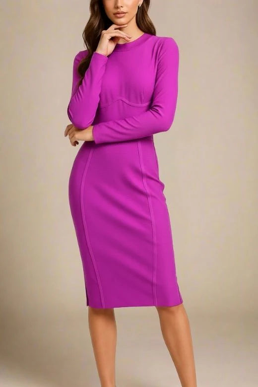 Dee Long Sleeve Bandage Dress Neon Purple