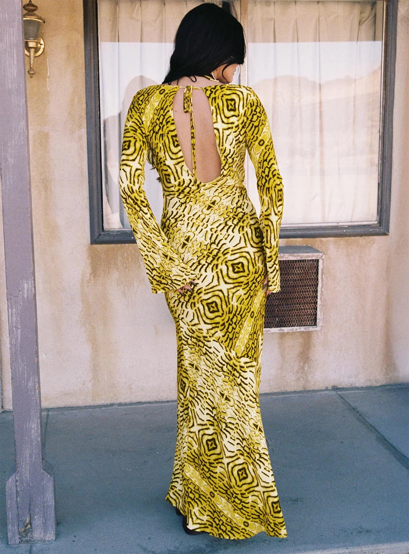 Setting Sun Long Sleeve Maxi Dress Yellow Black
