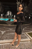Rose Long Sleeve Bodycon Mini Dress Classic Black Sale