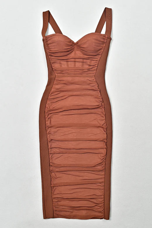 Marilyn Bodycon Wrap Midi Dress Rustic Brown Sale